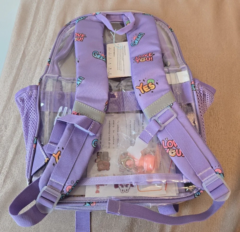 HTWO Clear Backpack Kids Purple PVC School Book Bag New with Tags Adjustable